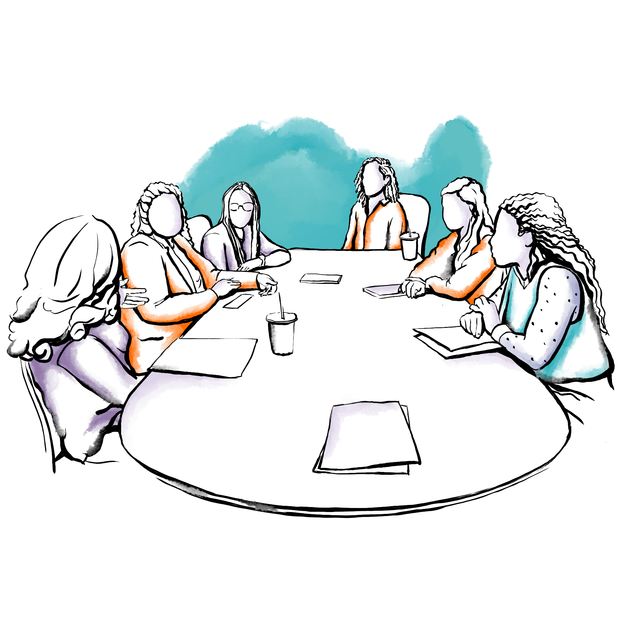 Diverse Group Of Women Sat Around A Table In Discussion