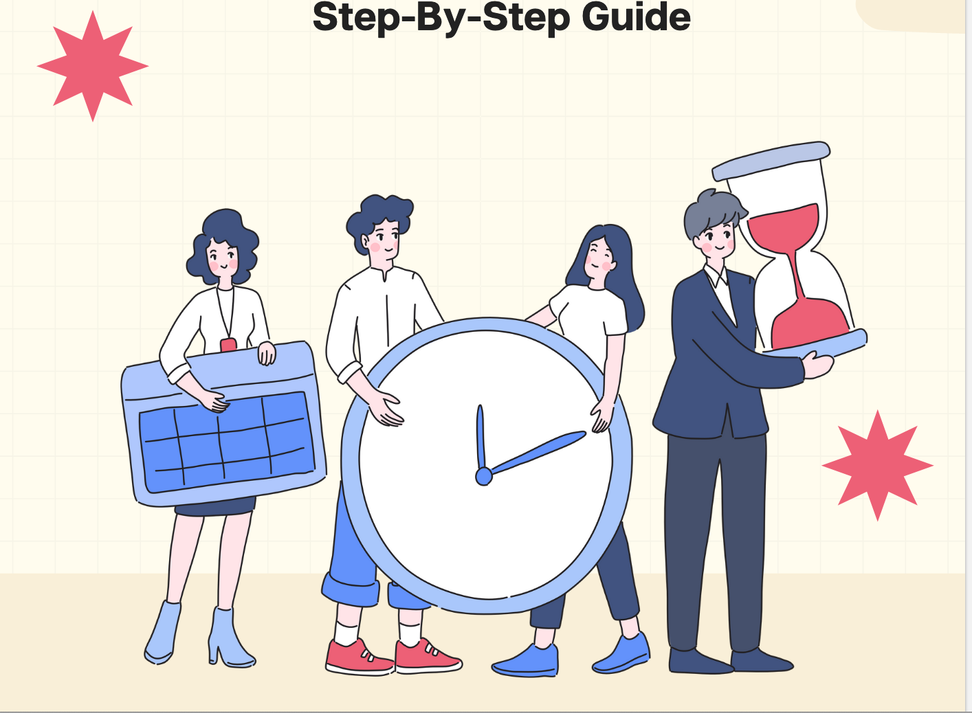 Caricatures Of People Holding A Huge Clock, Calendar And Hourglass