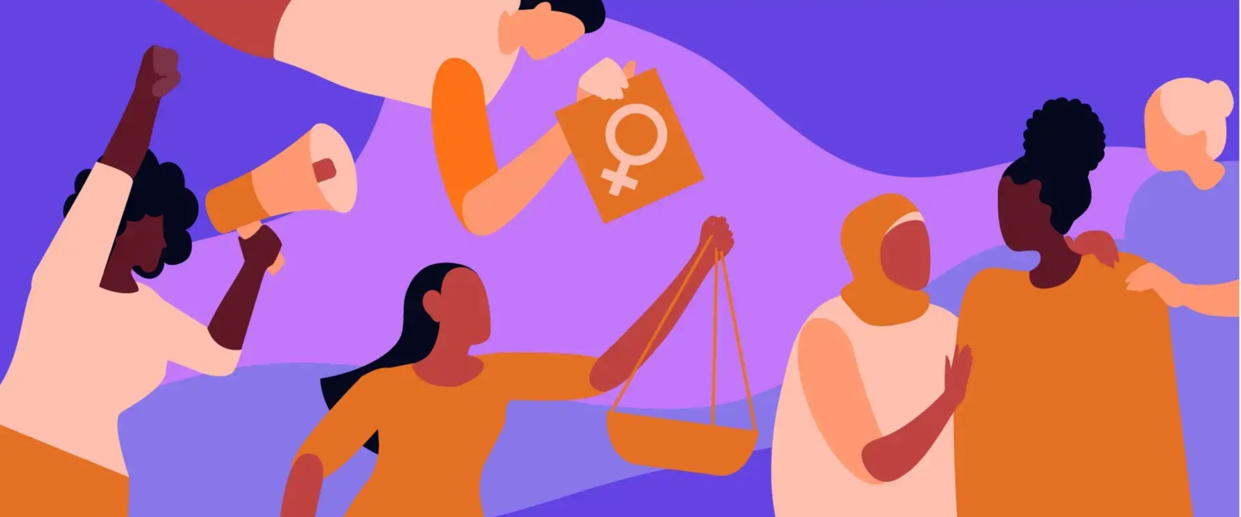 Orange Figures Of Men And Women Campaigning For Equality